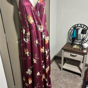 Source Unknown Burgundy Floral Maxi Dress